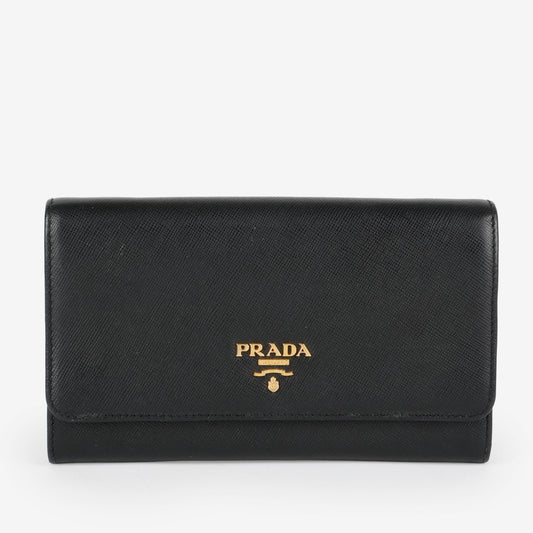 Continental Wallet, Black Saffiano
