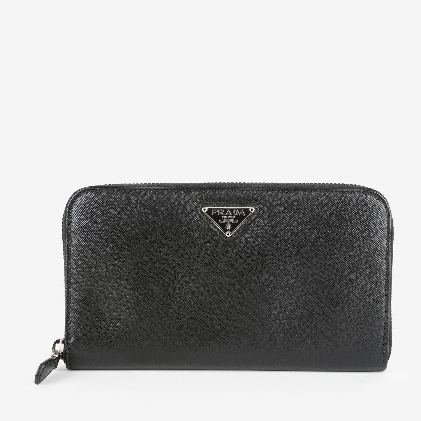 Zip Around Wallet, Black Saffiano Silver Hardware