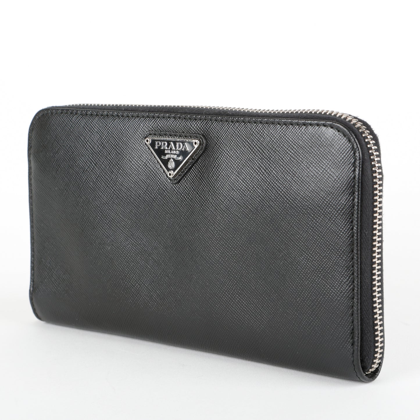Zip Around Wallet, Black Saffiano Silver Hardware