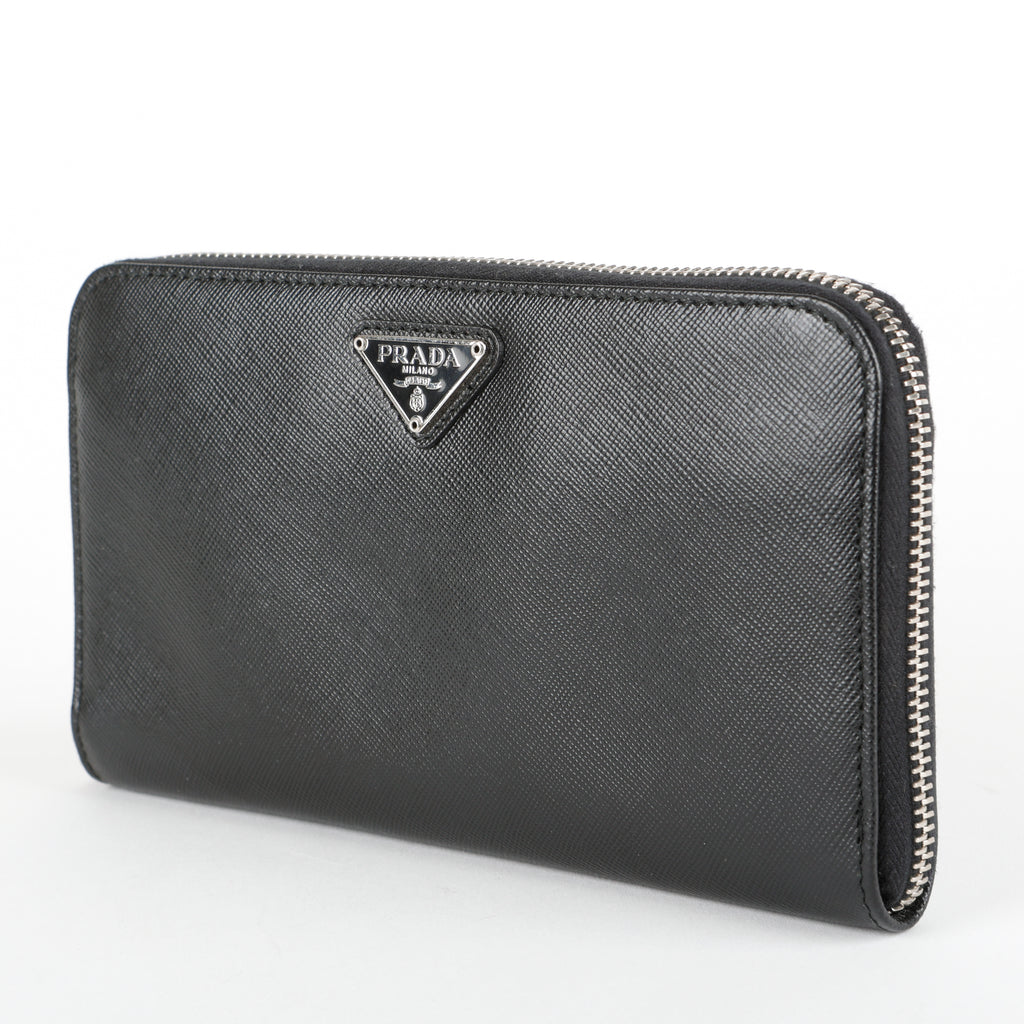 Zip Around Wallet, Black Saffiano Silver Hardware