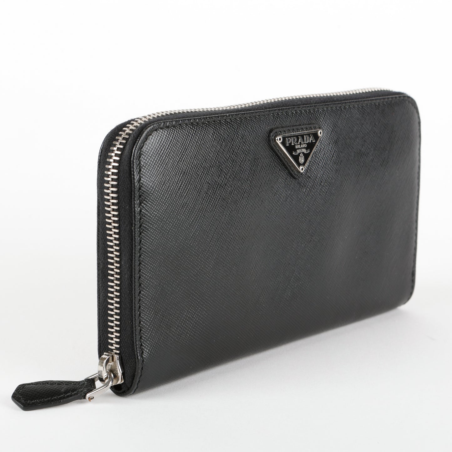 Zip Around Wallet, Black Saffiano Silver Hardware