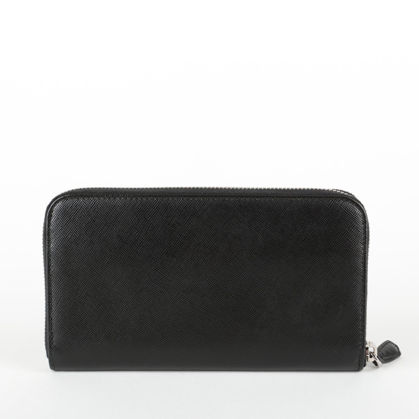 Zip Around Wallet, Black Saffiano Silver Hardware