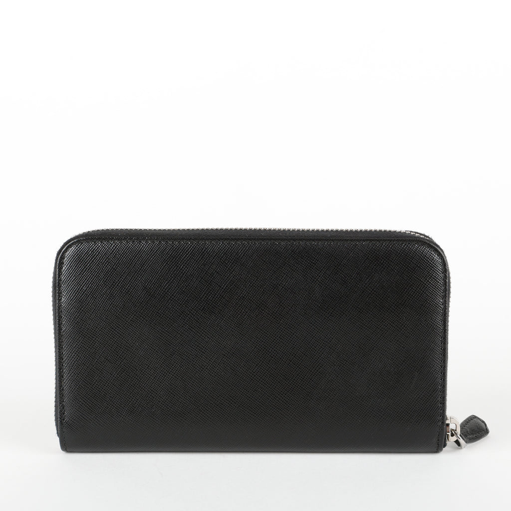 Zip Around Wallet, Black Saffiano Silver Hardware