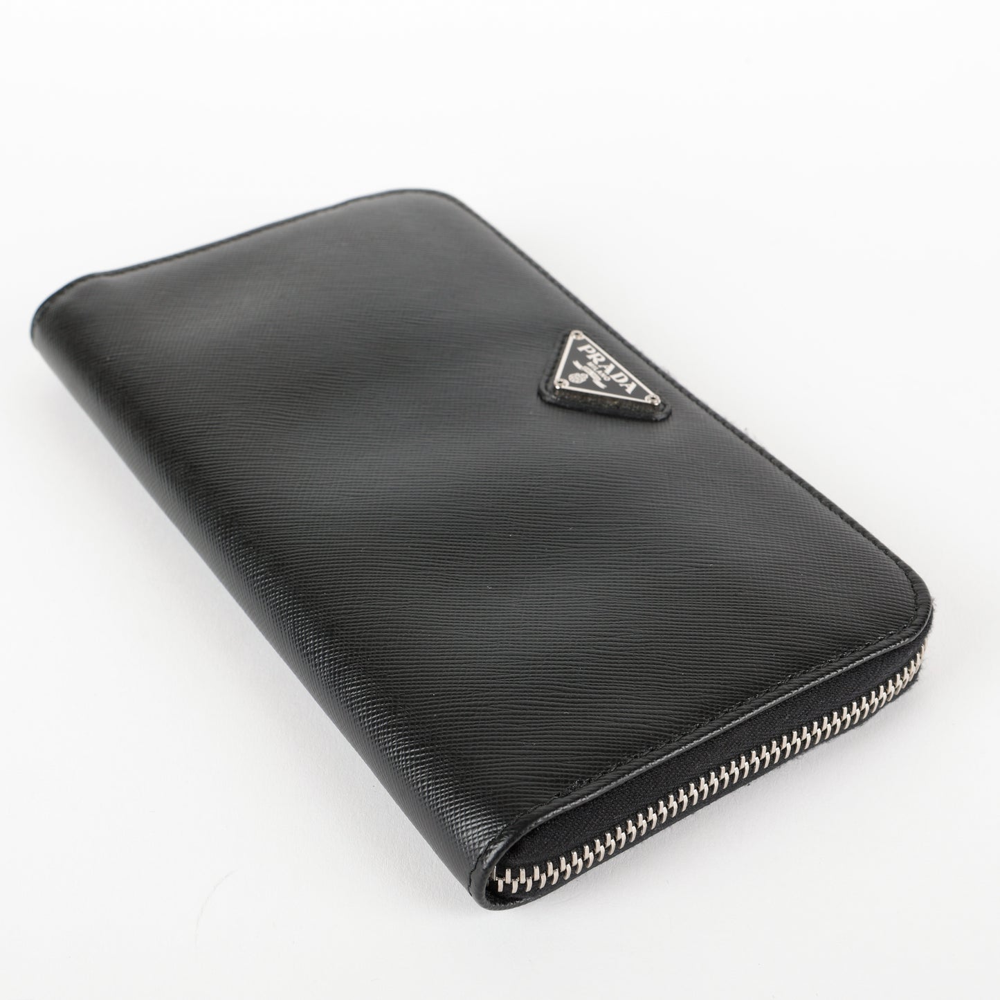 Zip Around Wallet, Black Saffiano Silver Hardware