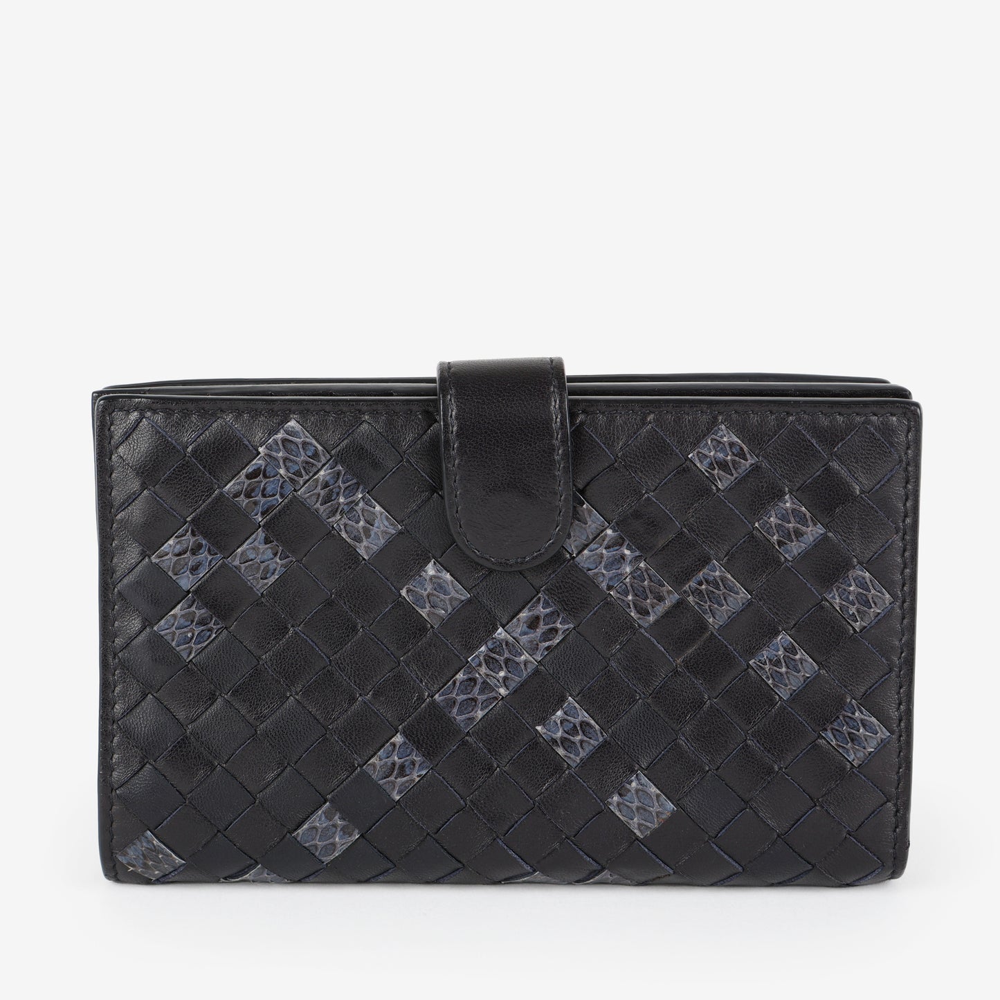 French Style Interciatto Wallet, Black Snakeskin
