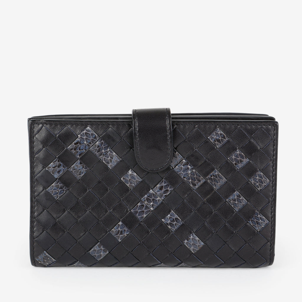 French Style Interciatto Wallet, Black Snakeskin