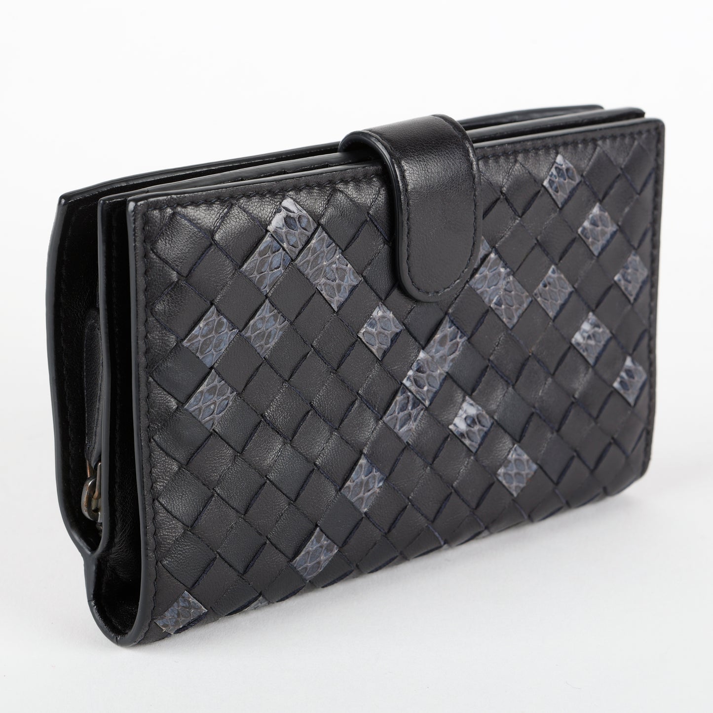 French Style Interciatto Wallet, Black Snakeskin