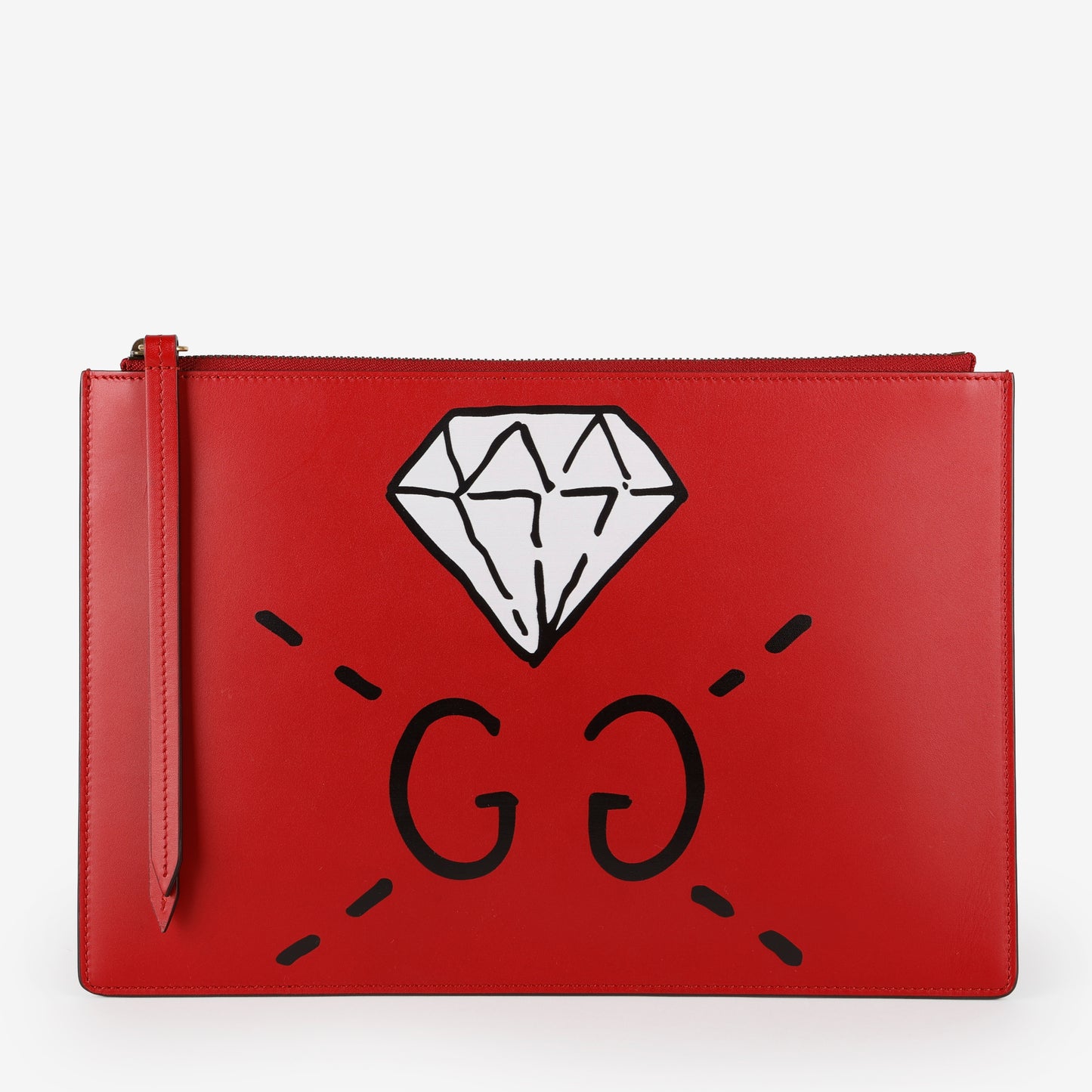 Ghost Diamond Zip Clutch, Red