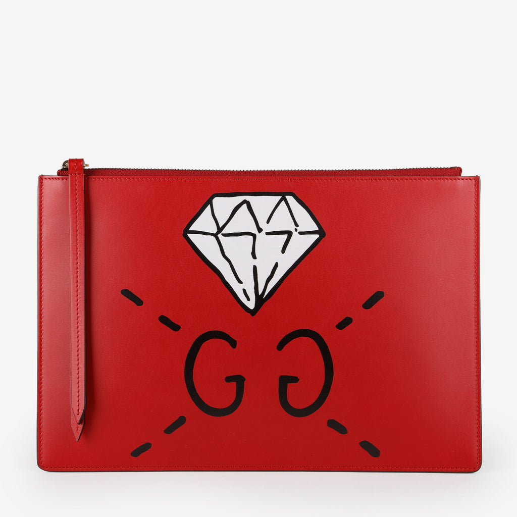 Ghost Diamond Zip Clutch, Red