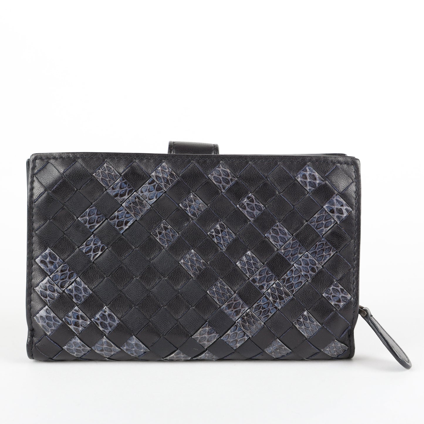 French Style Interciatto Wallet, Black Snakeskin