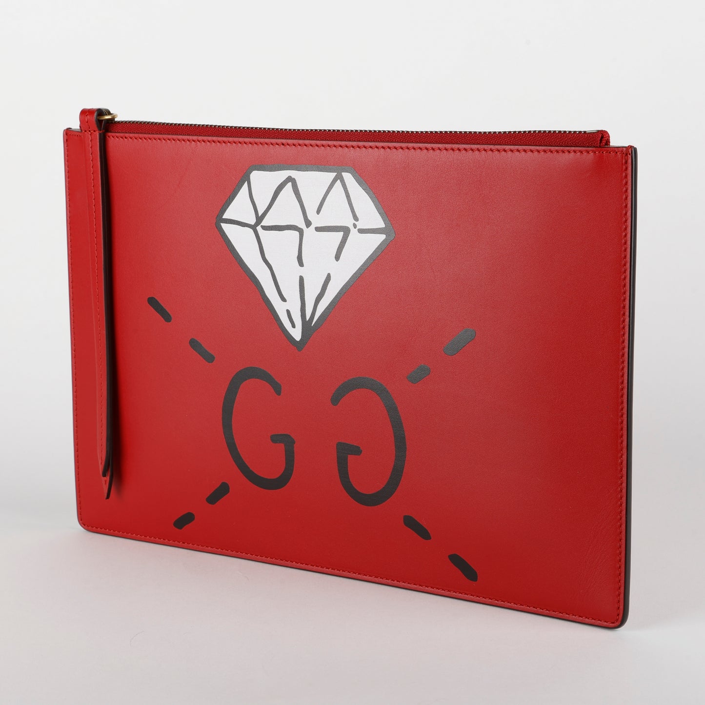 Ghost Diamond Zip Clutch, Red