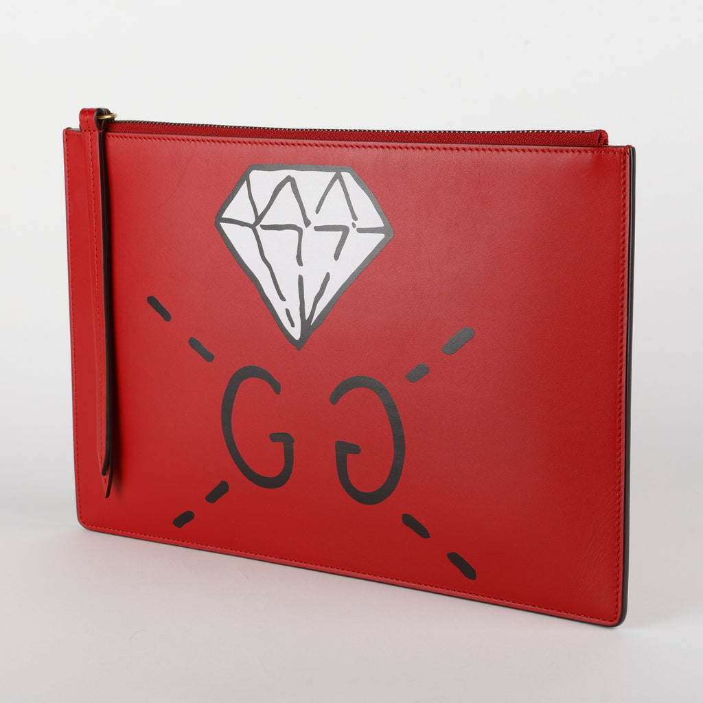 Ghost Diamond Zip Clutch, Red