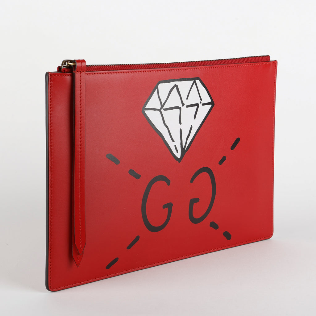 Ghost Diamond Zip Clutch, Red