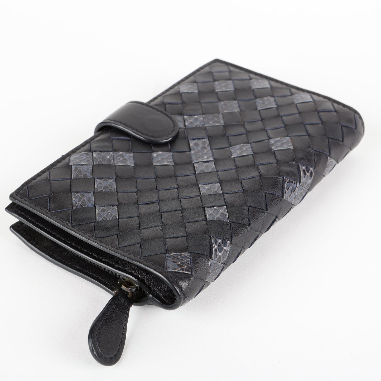 French Style Interciatto Wallet, Black Snakeskin