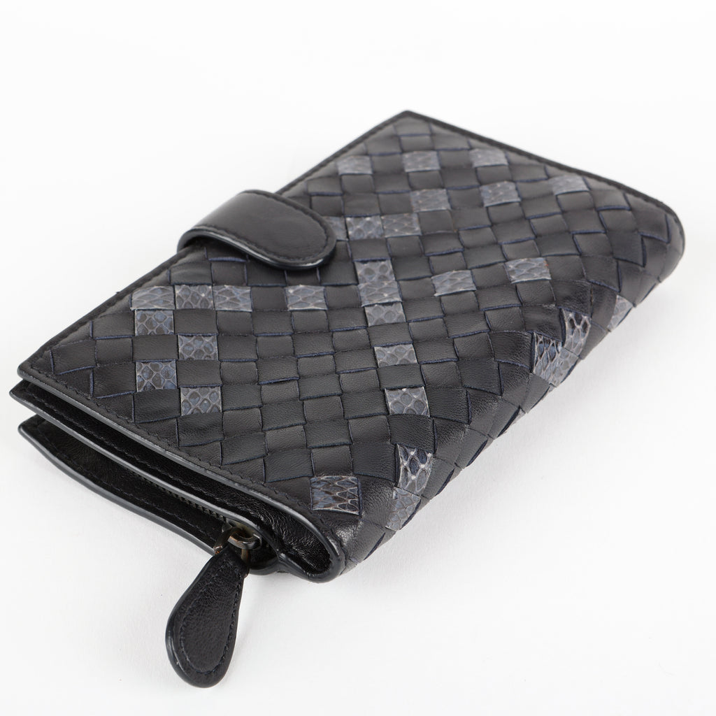 French Style Interciatto Wallet, Black Snakeskin