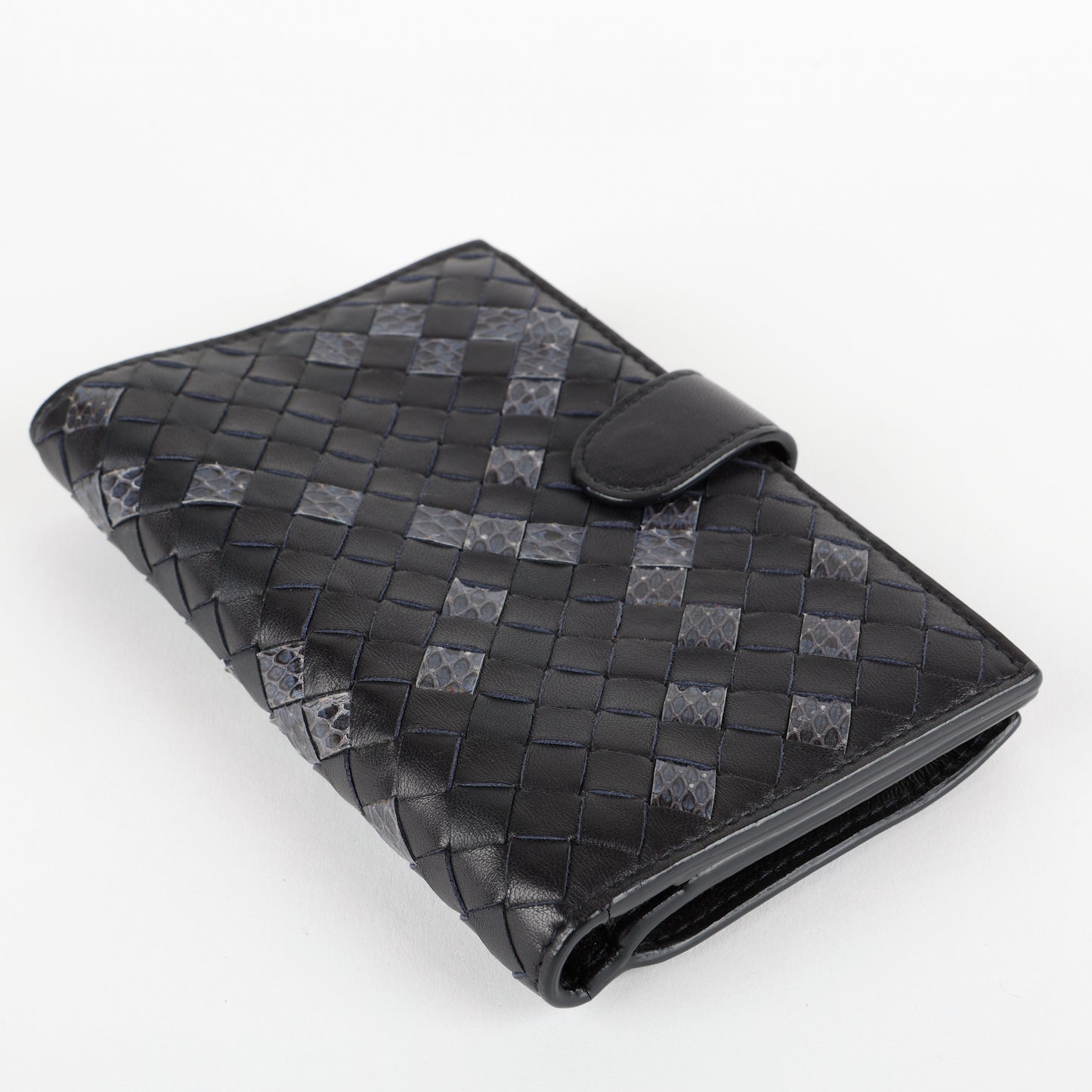 French Style Interciatto Wallet, Black Snakeskin