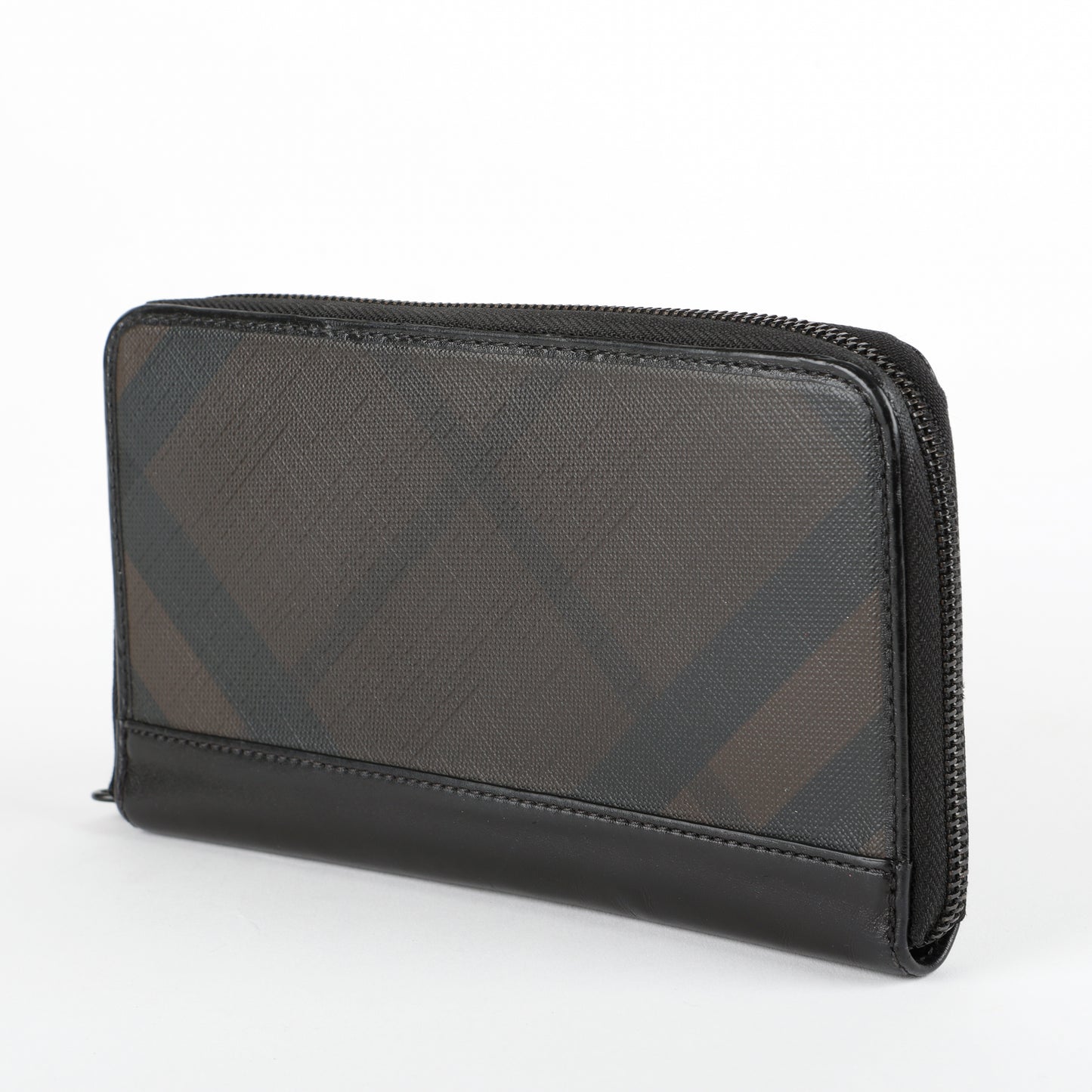 Long Zip Around Wallet, London Check & Black Calfskin