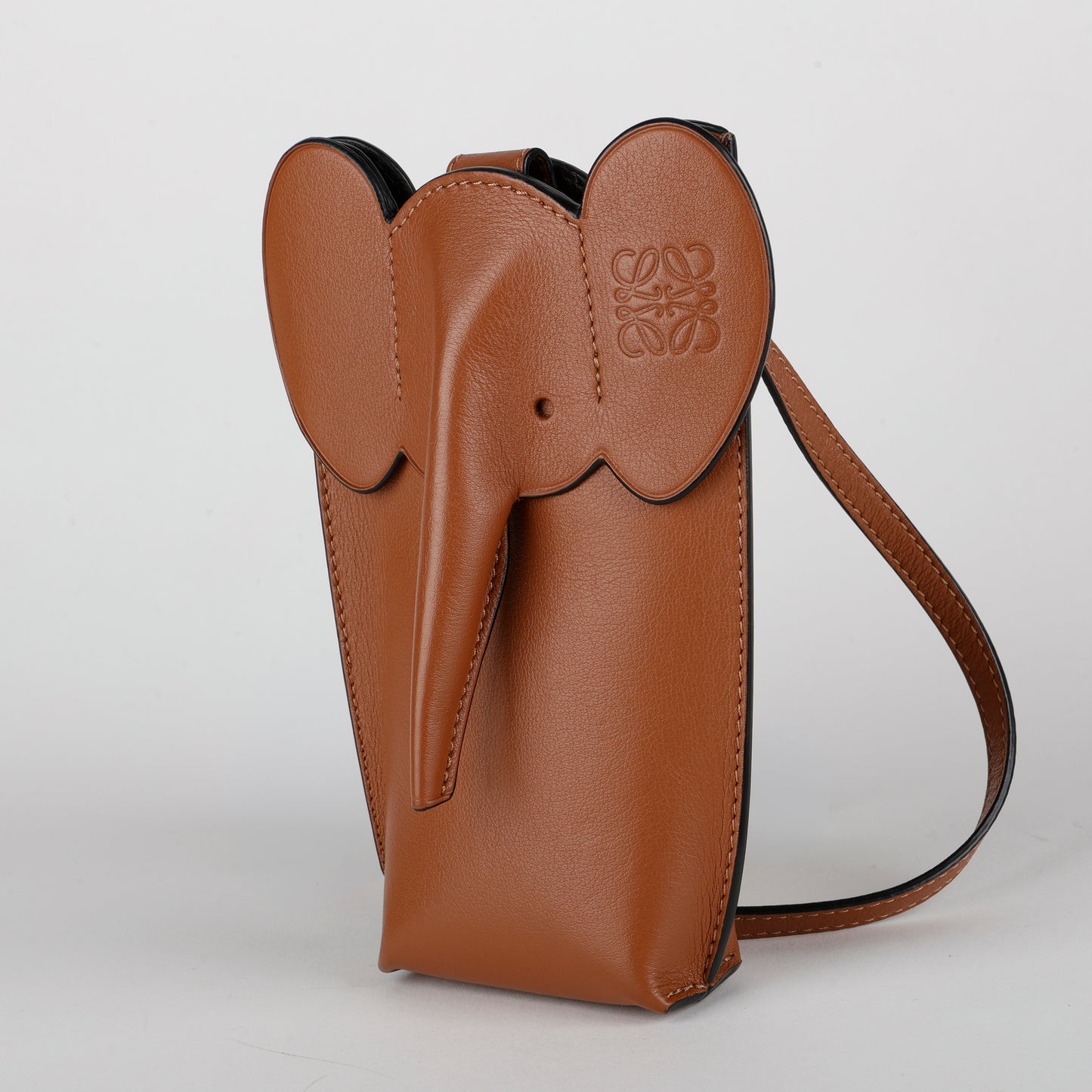 Elephant Pouch Crossbody, Brown Calfskin