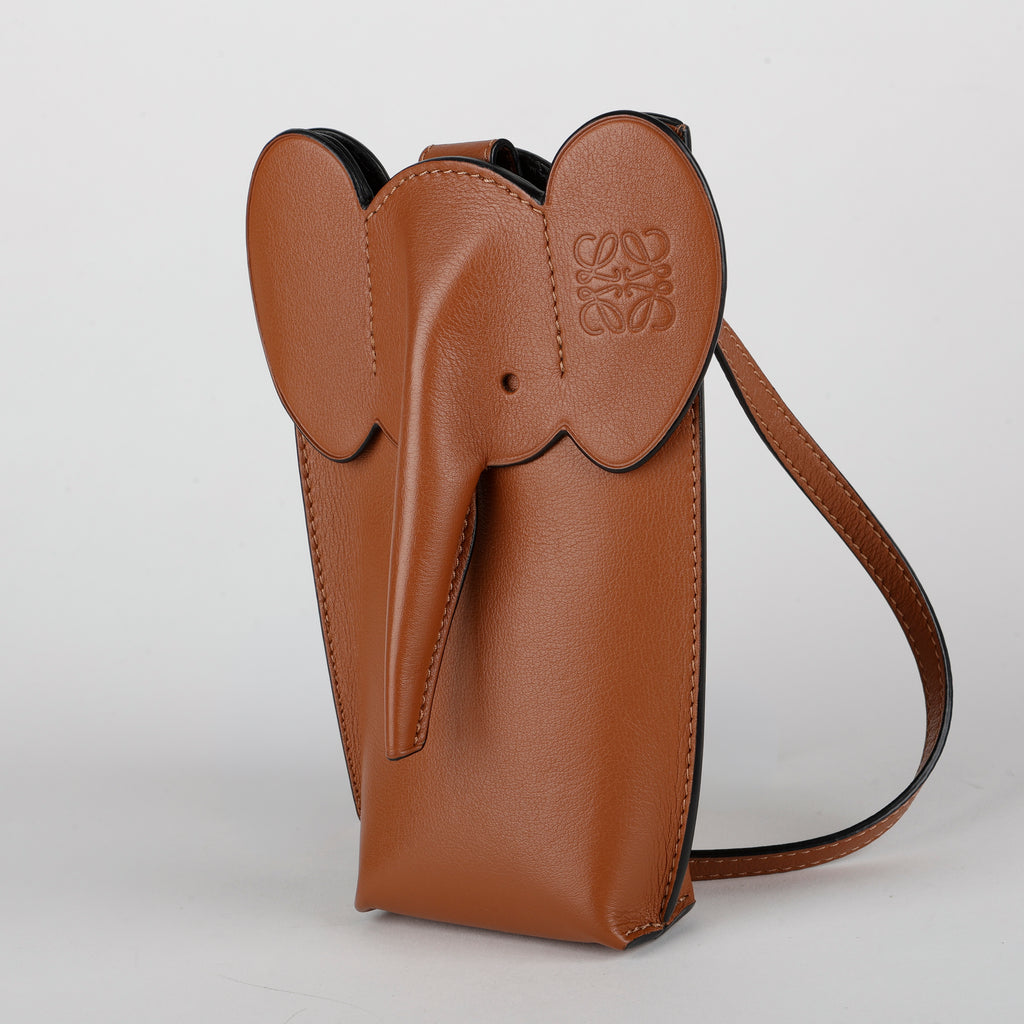 Elephant Pouch Crossbody, Brown Calfskin