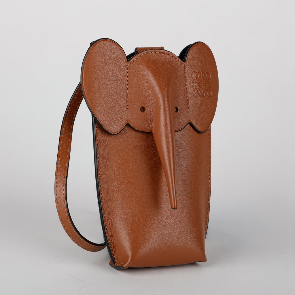 Elephant Pouch Crossbody, Brown Calfskin