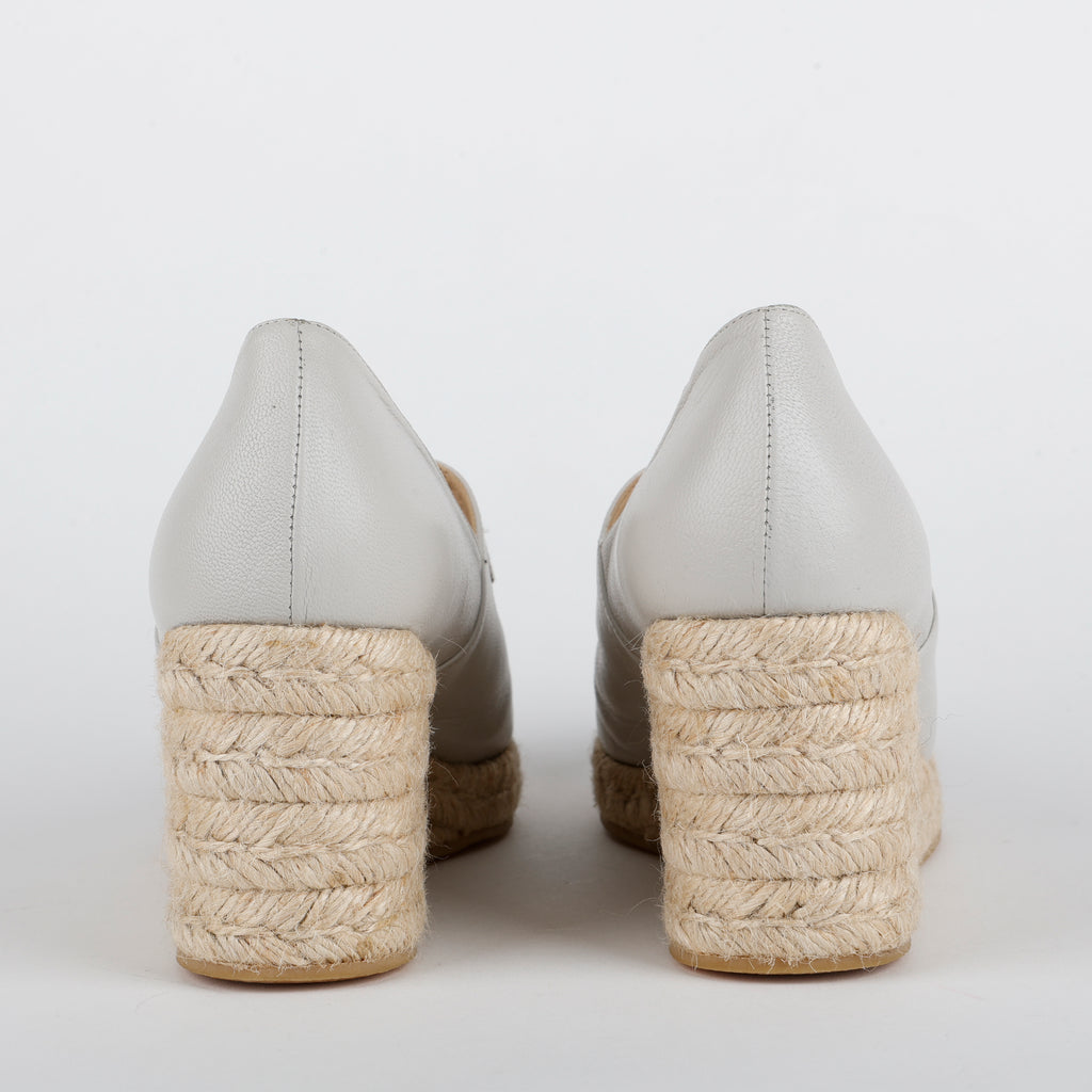 Espadrille Wedge Pumps, Leather and Suede Cream/Black (Size 42)