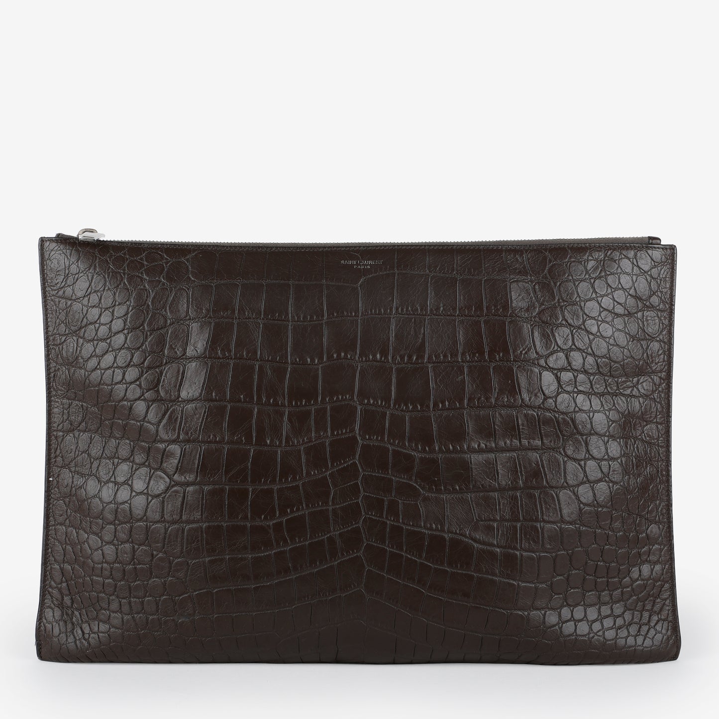 Croc Embossed Pouch Clutch, Brown