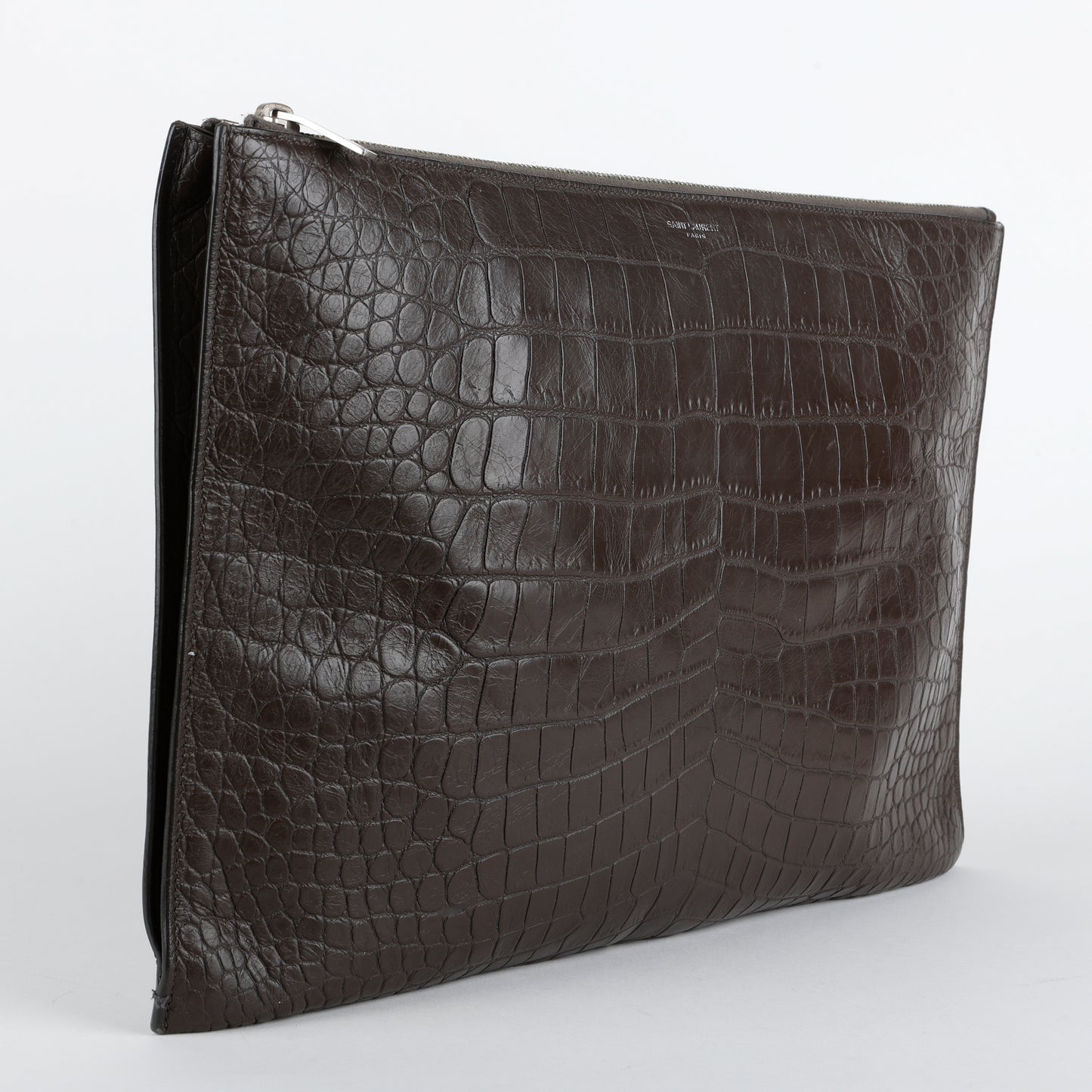 Croc Embossed Pouch Clutch, Brown