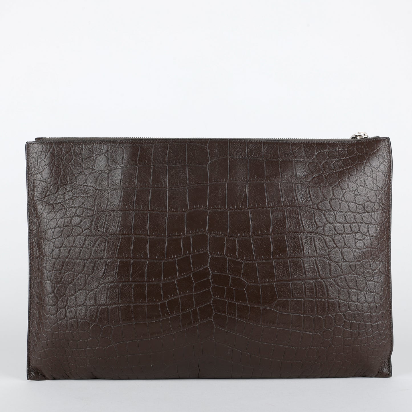 Croc Embossed Pouch Clutch, Brown