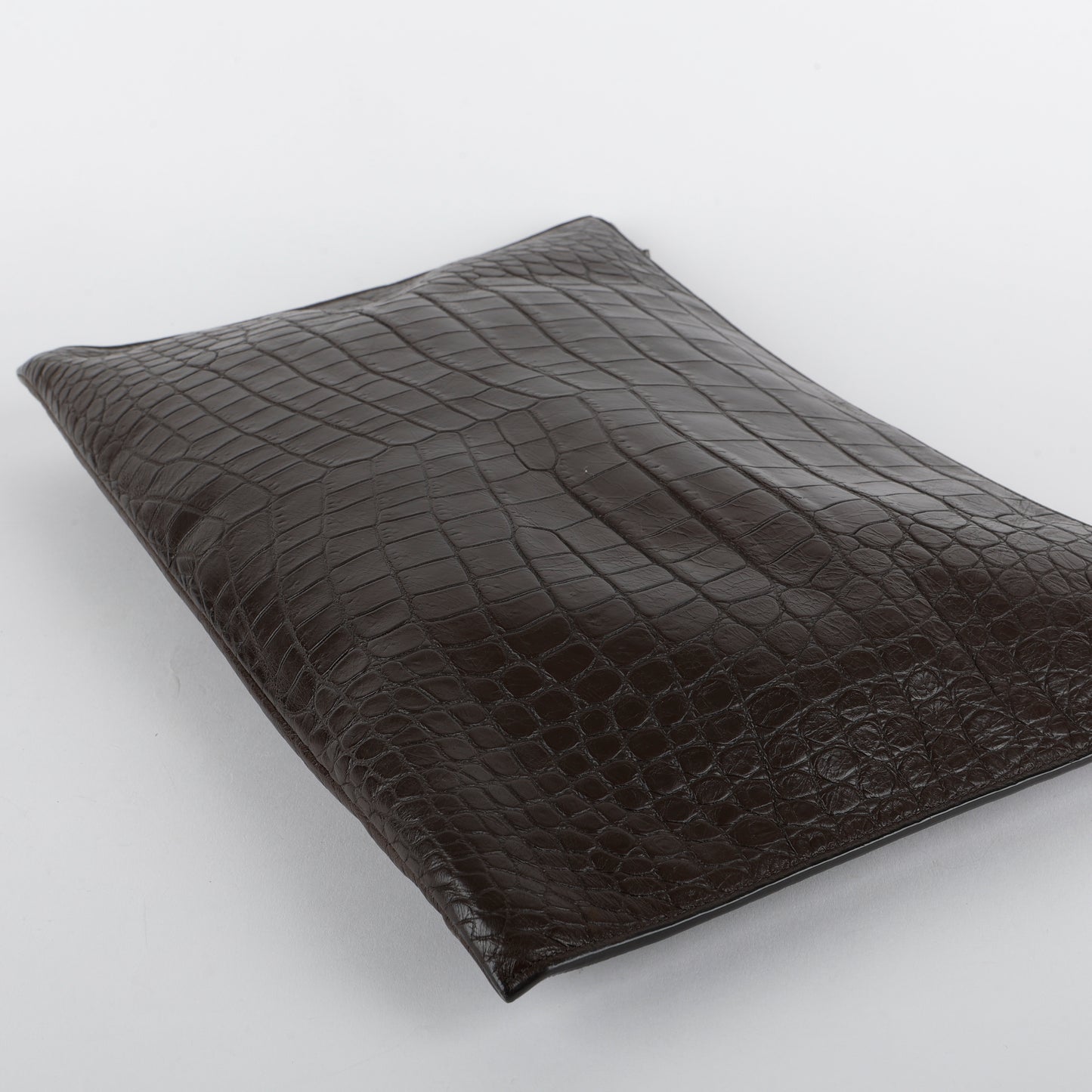 Croc Embossed Pouch Clutch, Brown