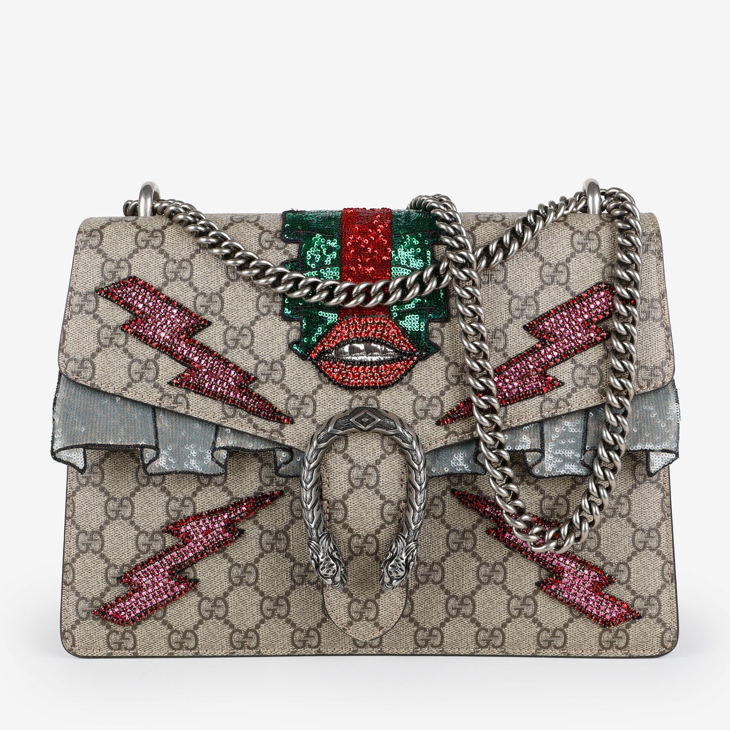 Medium Dionysus Shoulder Bag, Lightning Embroidered Coated Canvas