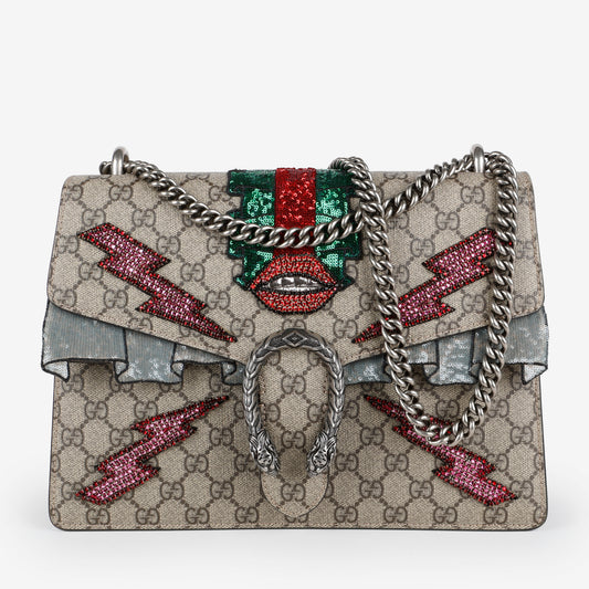 Medium Dionysus Shoulder Bag, Lightning Embroidered Coated Canvas