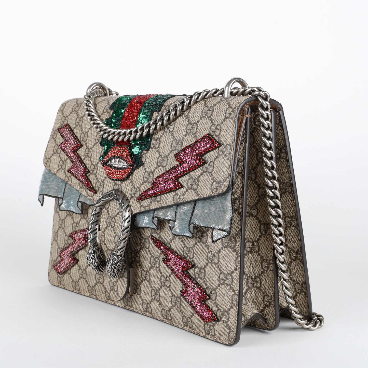 Medium Dionysus Shoulder Bag, Lightning Embroidered Coated Canvas