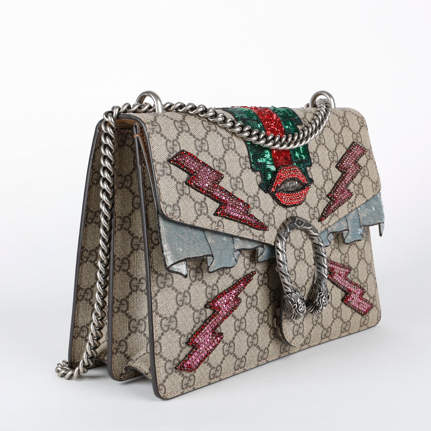 Medium Dionysus Shoulder Bag, Lightning Embroidered Coated Canvas