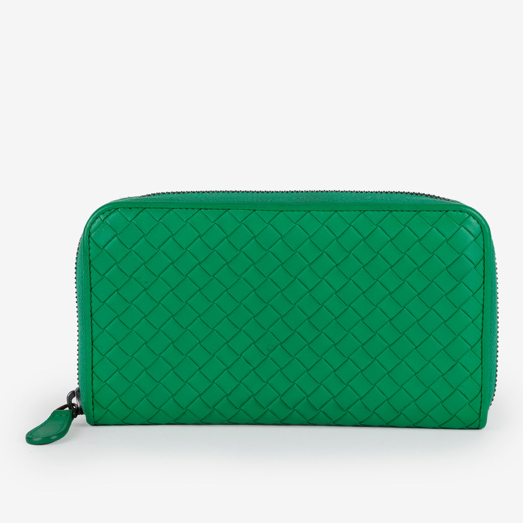 Intrecciato Zip Around Wallet, Green