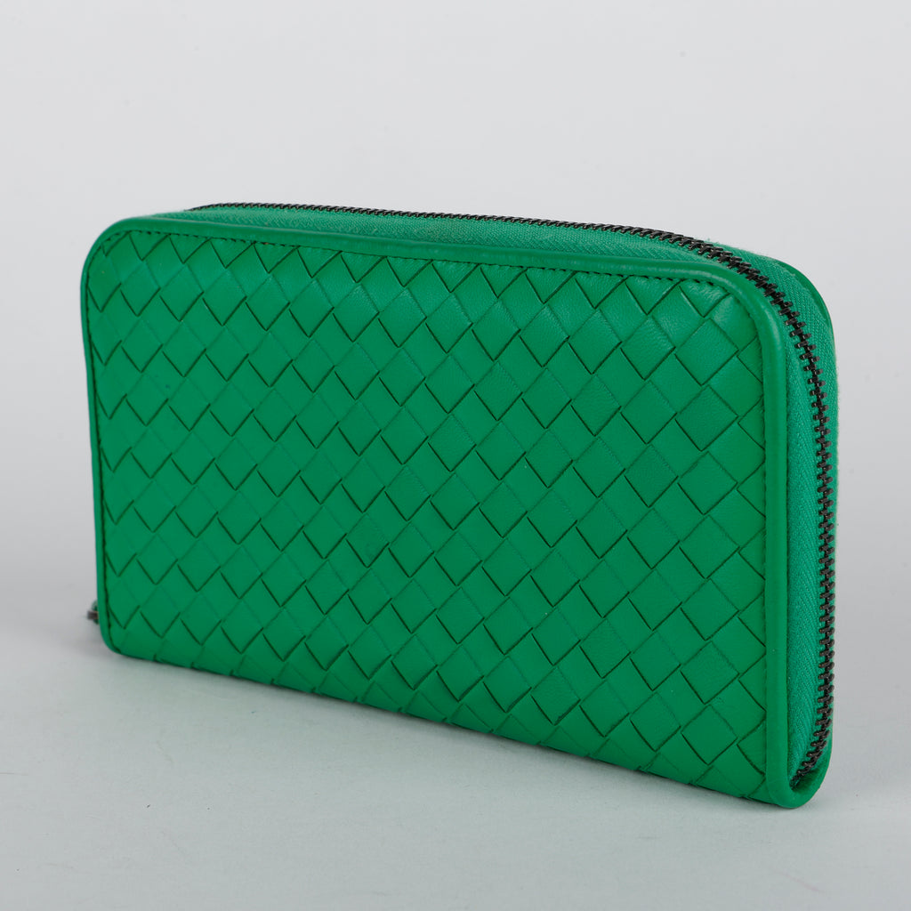 Intrecciato Zip Around Wallet, Green
