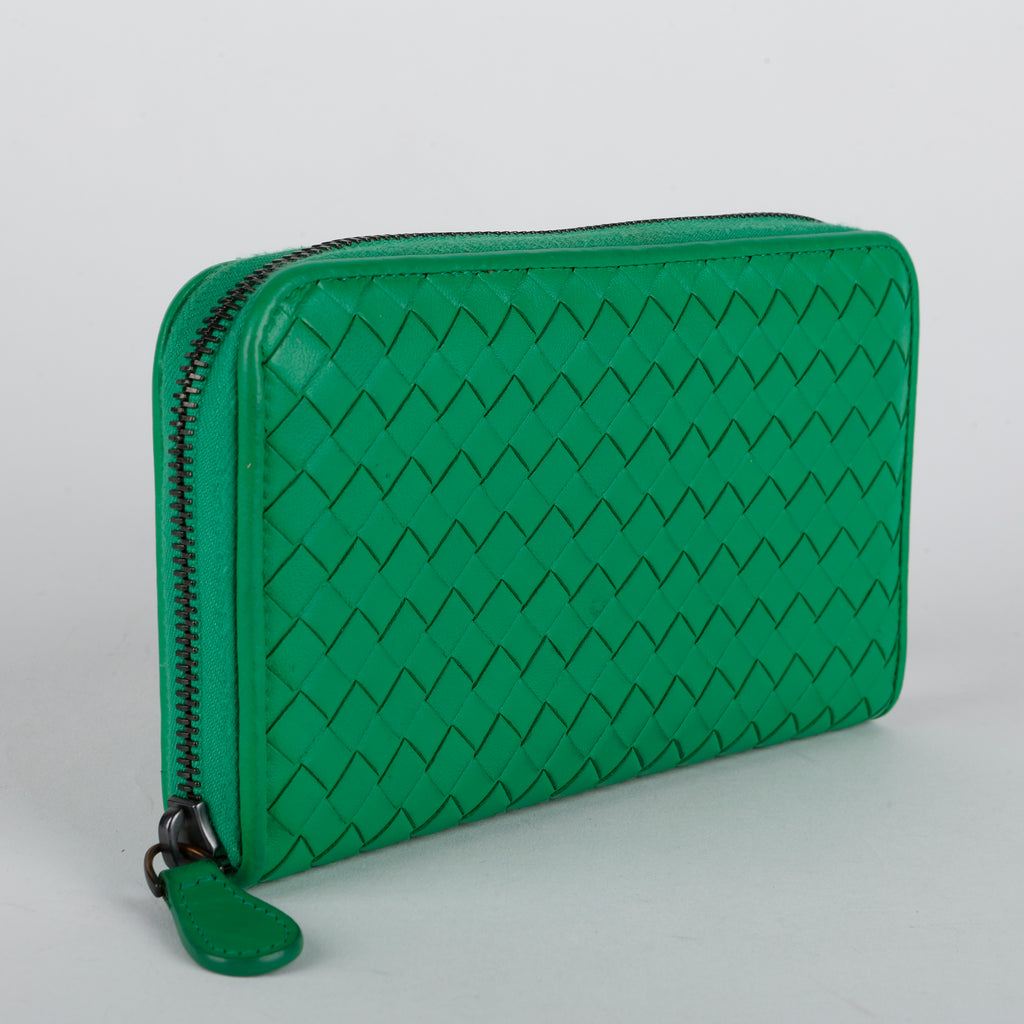 Intrecciato Zip Around Wallet, Green