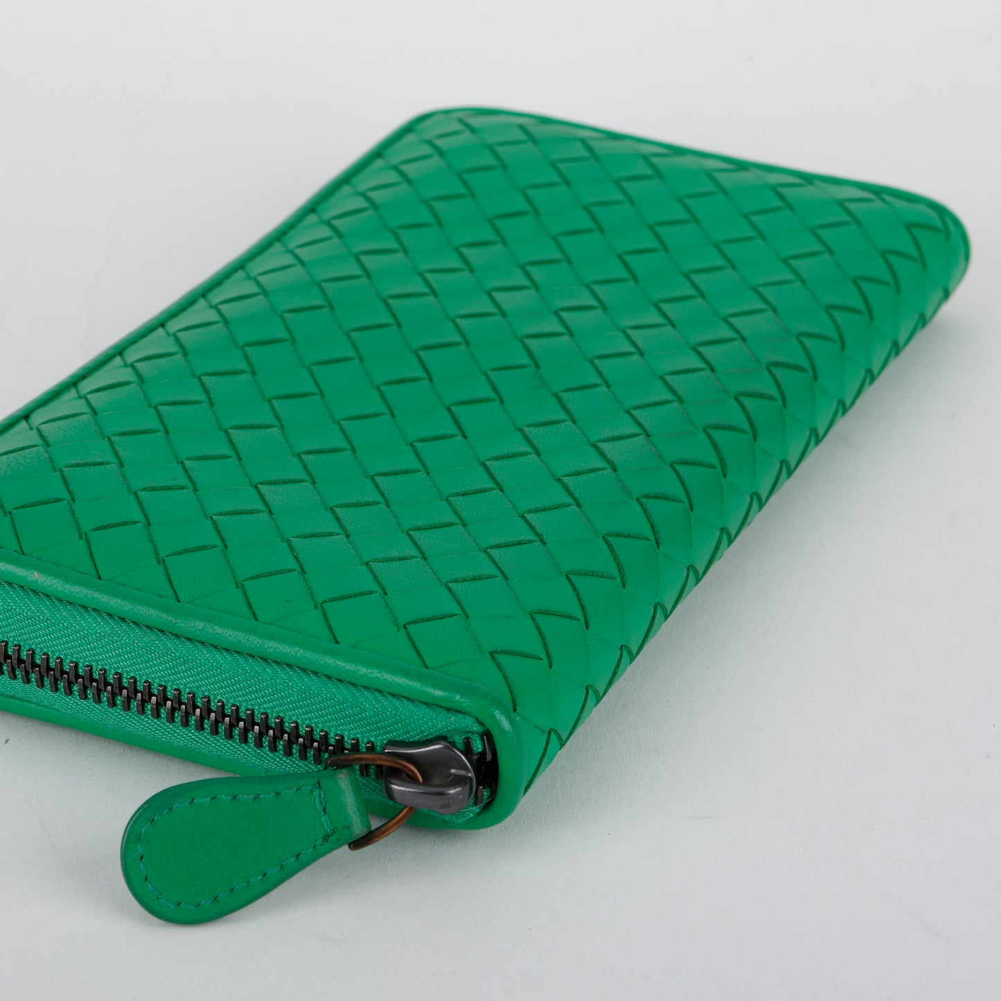 Intrecciato Zip Around Wallet, Green