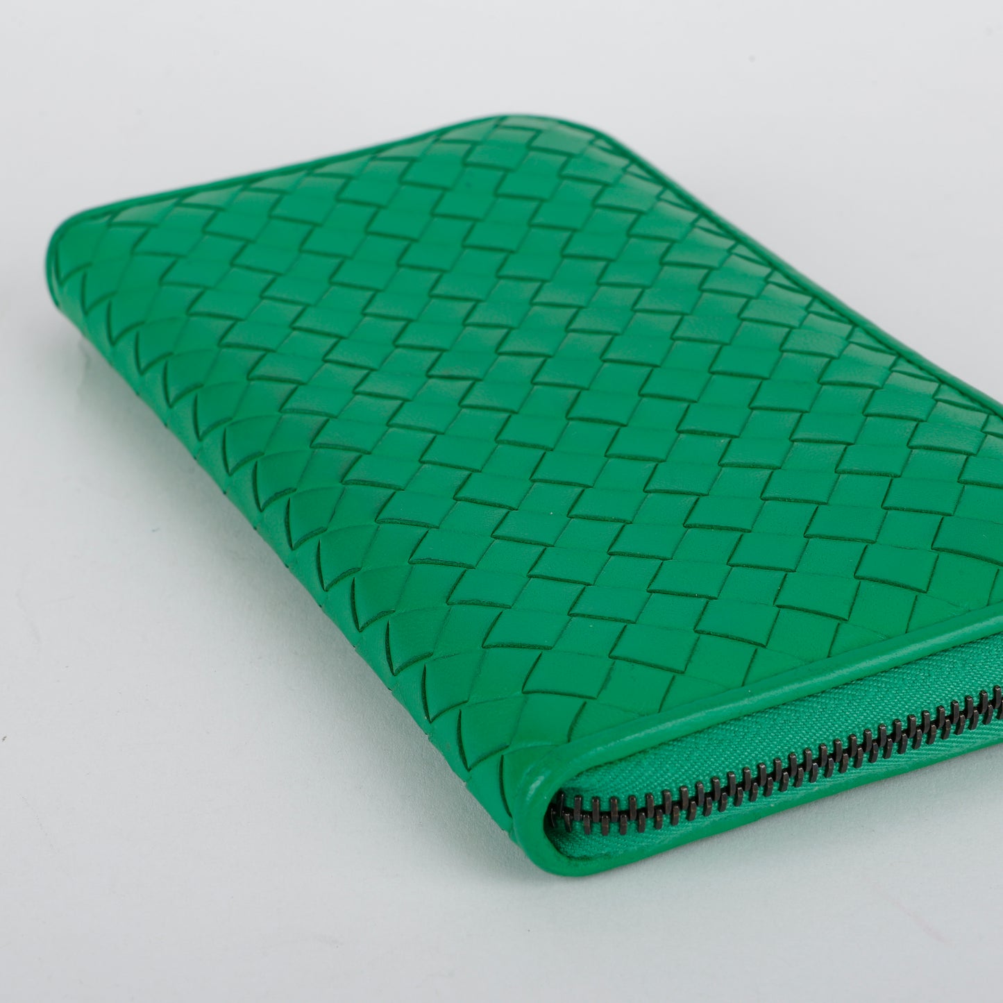Intrecciato Zip Around Wallet, Green