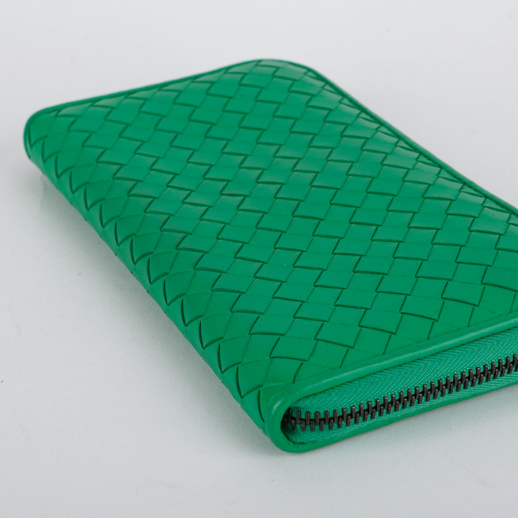 Intrecciato Zip Around Wallet, Green