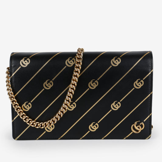 GG Stripe Mini Wallet on Chain, Black/Gold