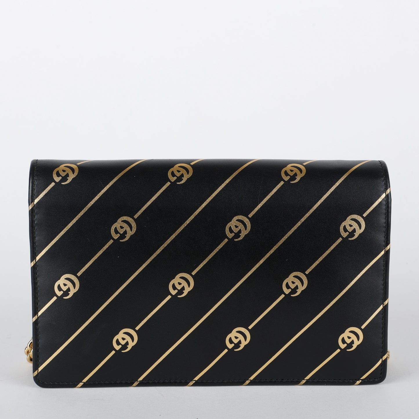 GG Stripe Mini Wallet on Chain, Black/Gold