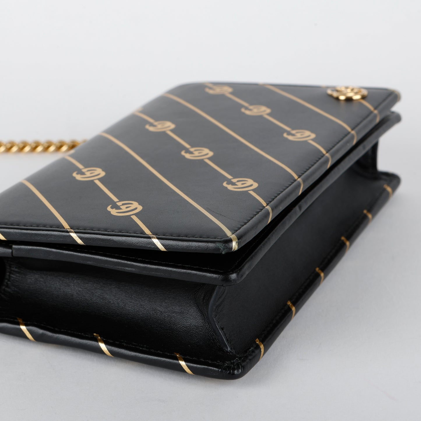 GG Stripe Mini Wallet on Chain, Black/Gold