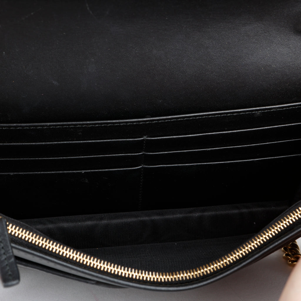 GG Stripe Mini Wallet on Chain, Black/Gold