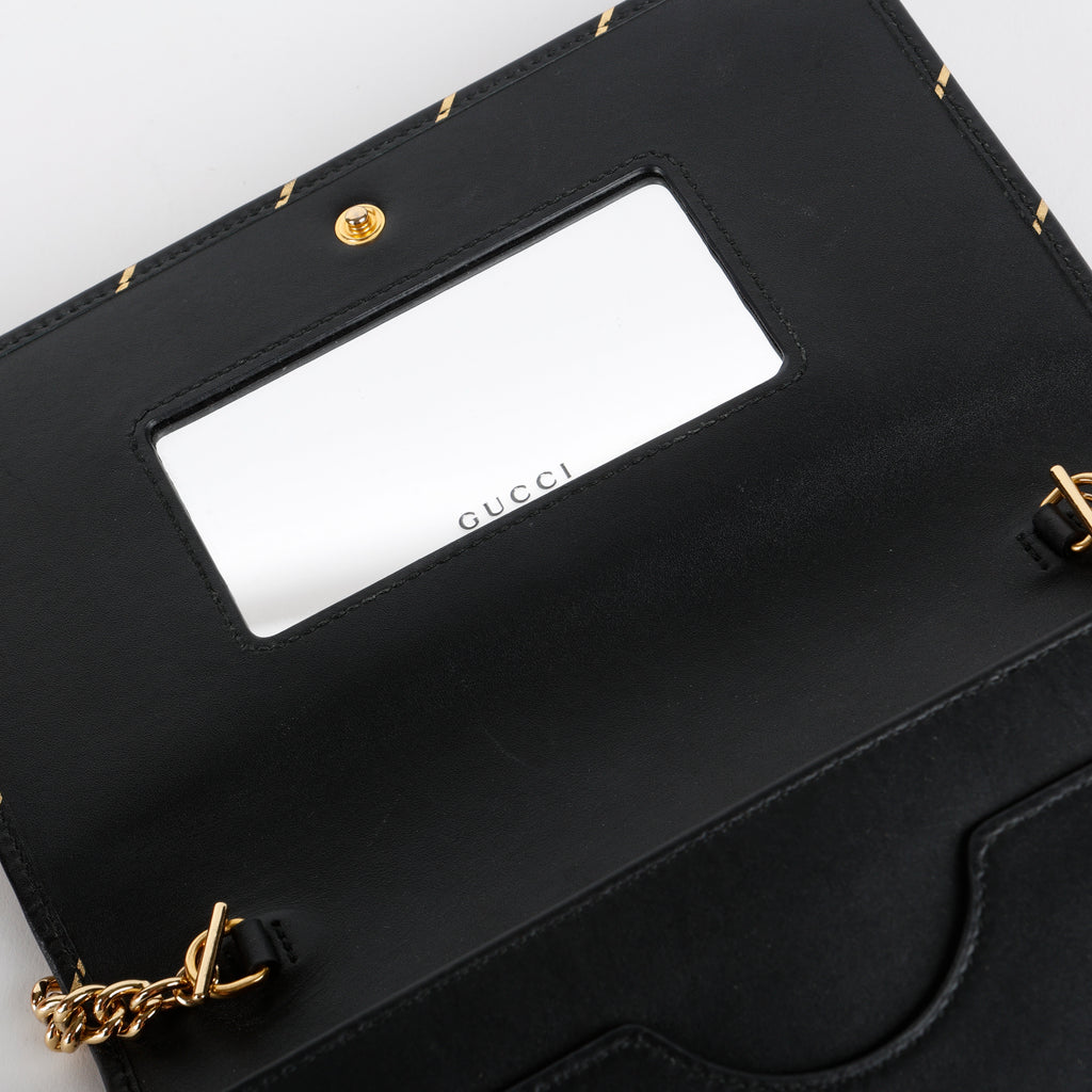 GG Stripe Mini Wallet on Chain, Black/Gold