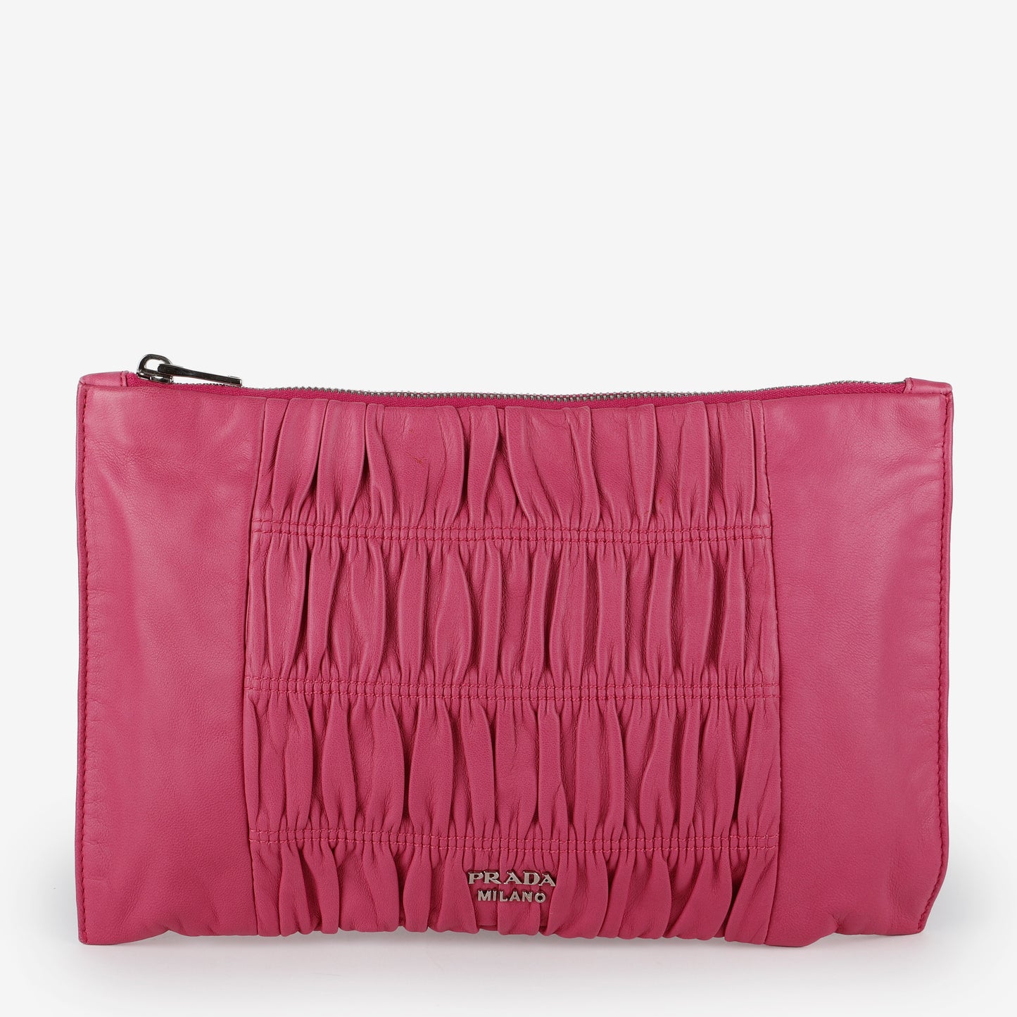 Gaufre Rouched Zip Clutch, Fuchsia