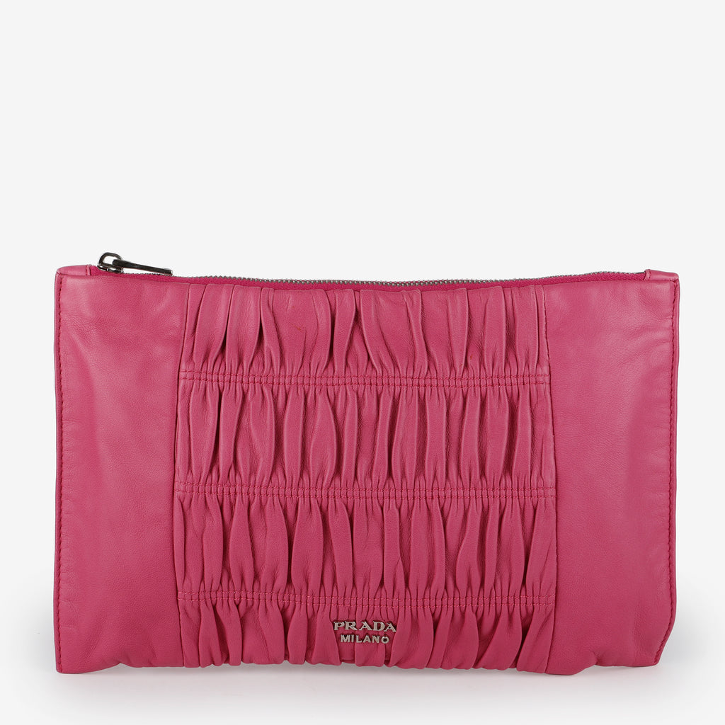 Gaufre Rouched Zip Clutch, Fuchsia