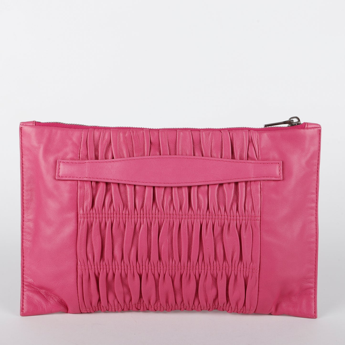 Gaufre Rouched Zip Clutch, Fuchsia