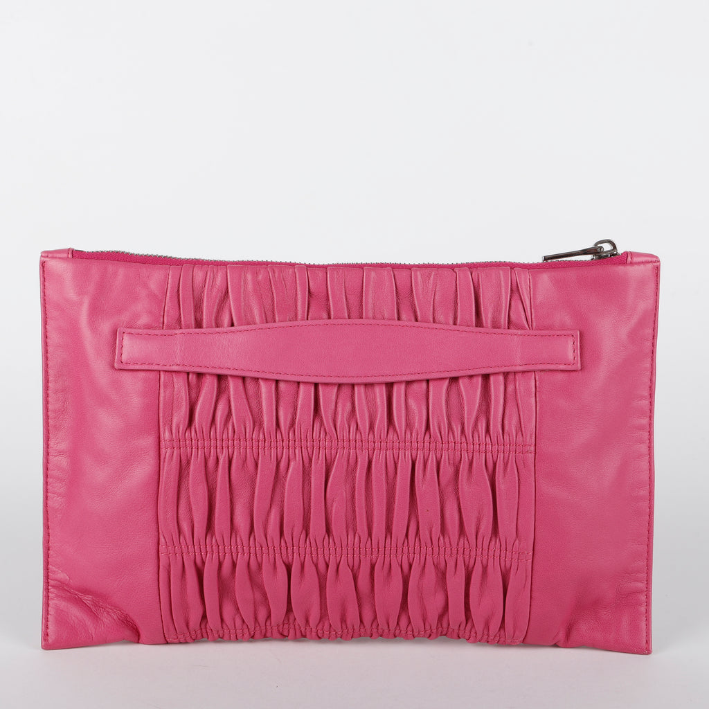 Gaufre Rouched Zip Clutch, Fuchsia