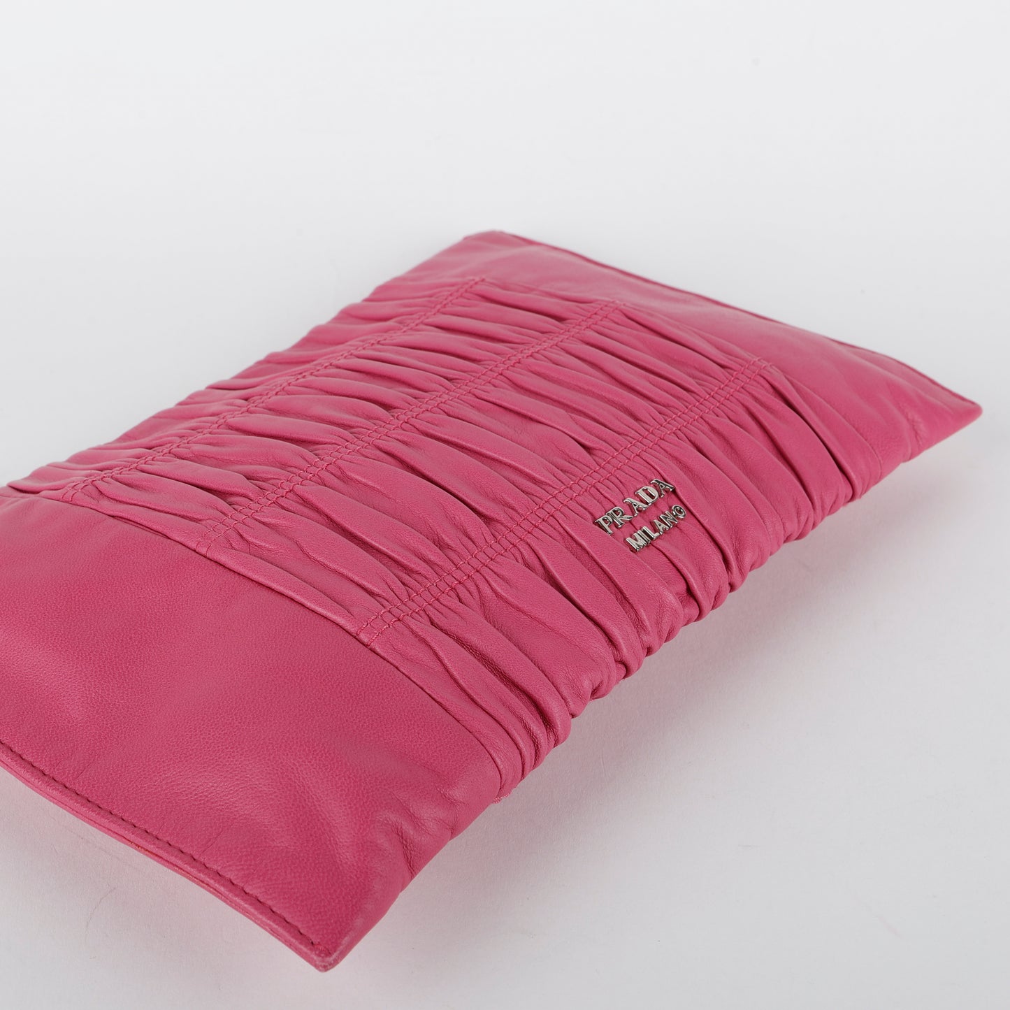 Gaufre Rouched Zip Clutch, Fuchsia