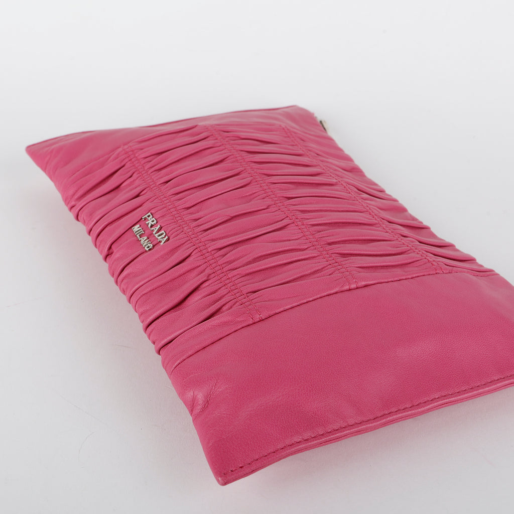 Gaufre Rouched Zip Clutch, Fuchsia